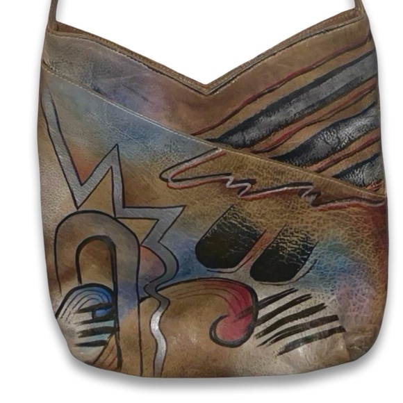 Vintage cross body purse hand painted leather bag by Allan Edward 80s 90s - Picture 4 of 5